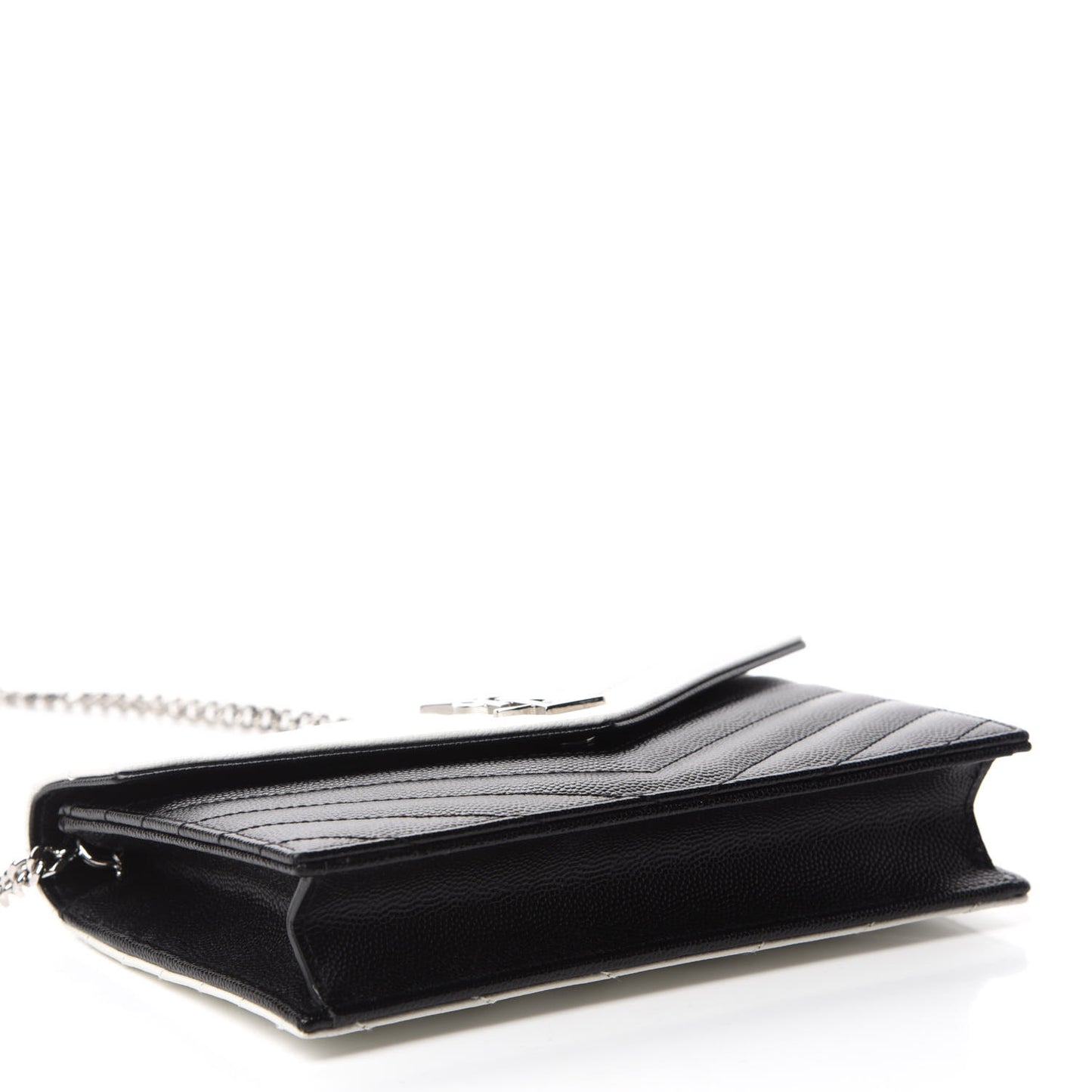 Grain De Poudre Matelasse Chevron Monogram Envelope Chain Wallet Pearl White Black