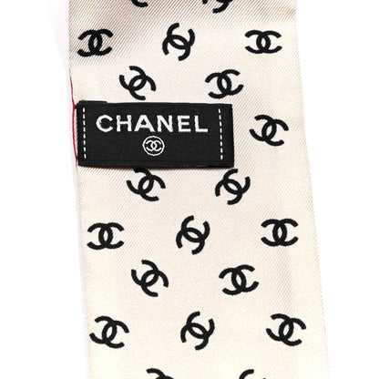 Chanel Silk Pearl CC Chain Slim Bandeau Scarf Red 3 of 3