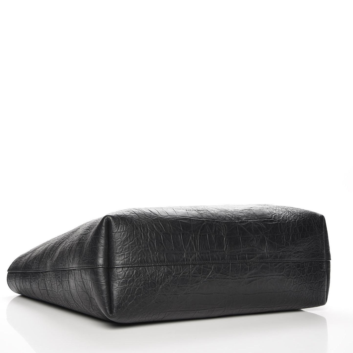Calfskin Crocodile Embossed Large Shopper Tote Black