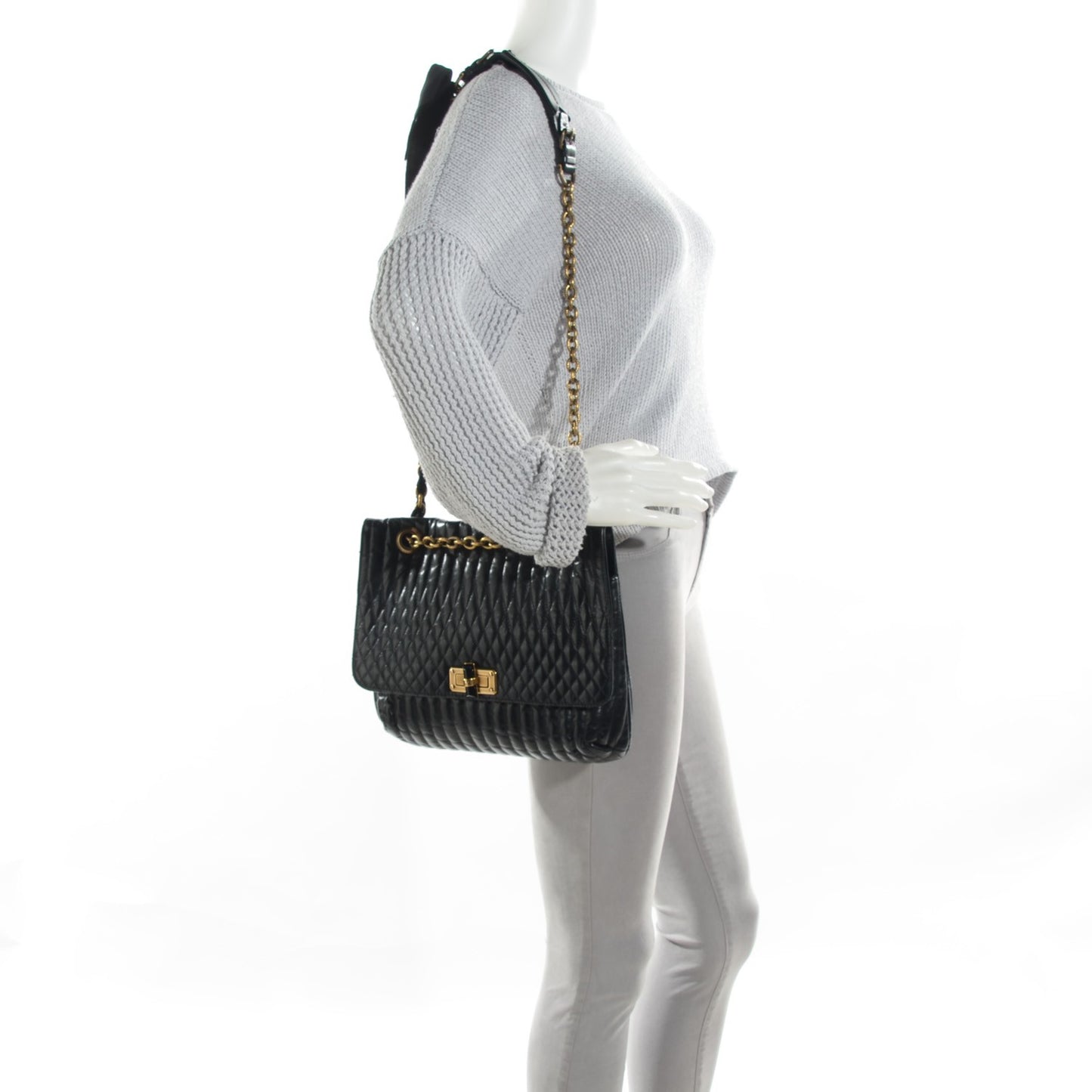 Calfskin Quilted Medium Happy Shoulder Bag Black