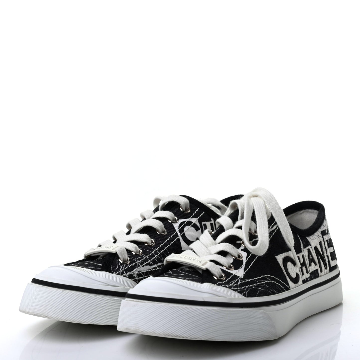 Printed Fabric Low Top Logo Sneakers 36 White Black