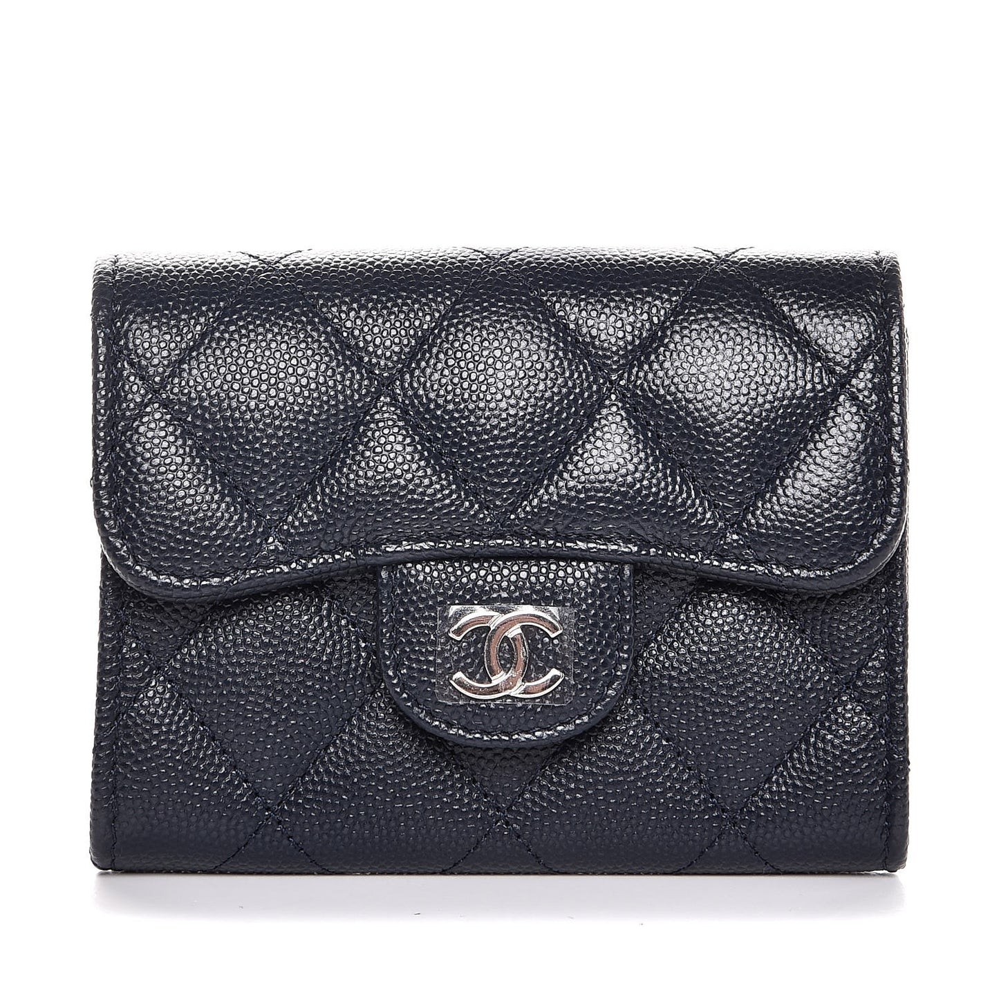 Caviar Quilted Card Holder Navy Blue