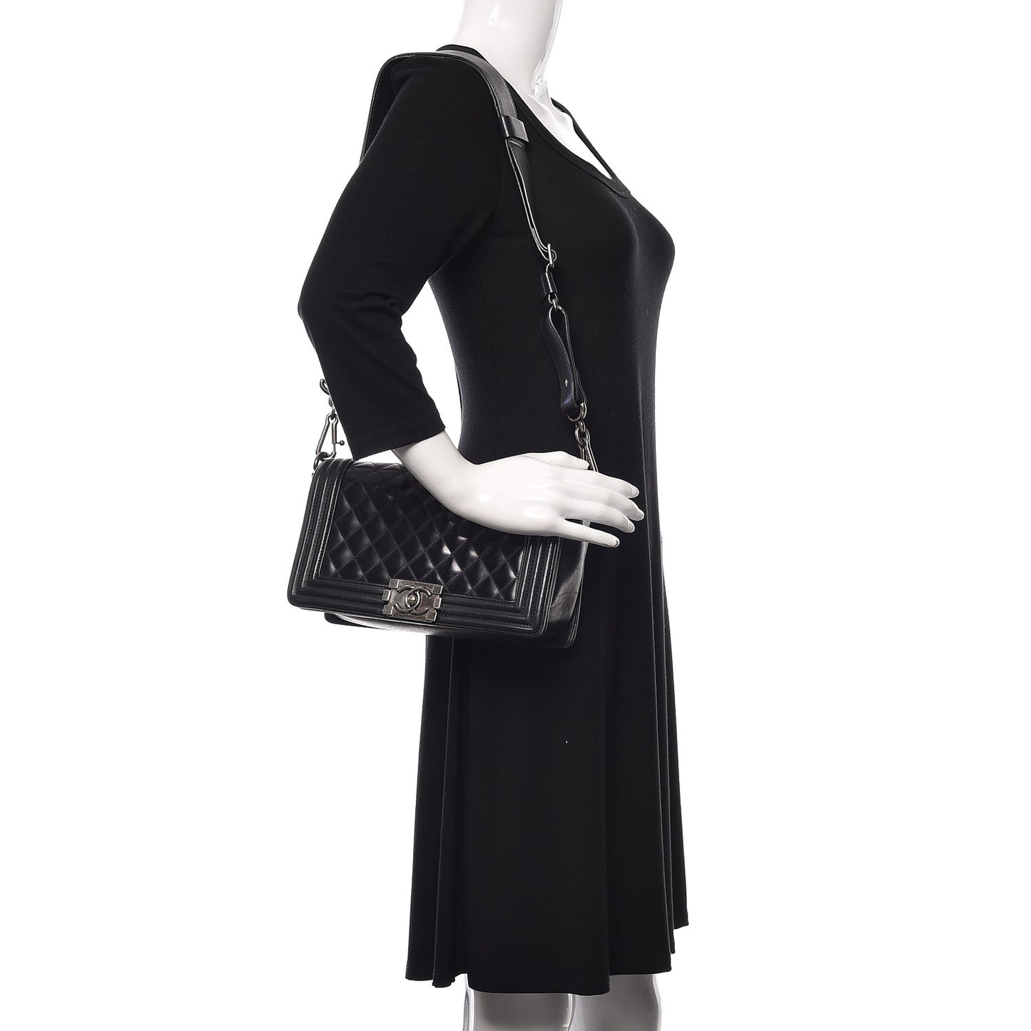Glazed Calfskin Quilted Medium Boy Flap Black