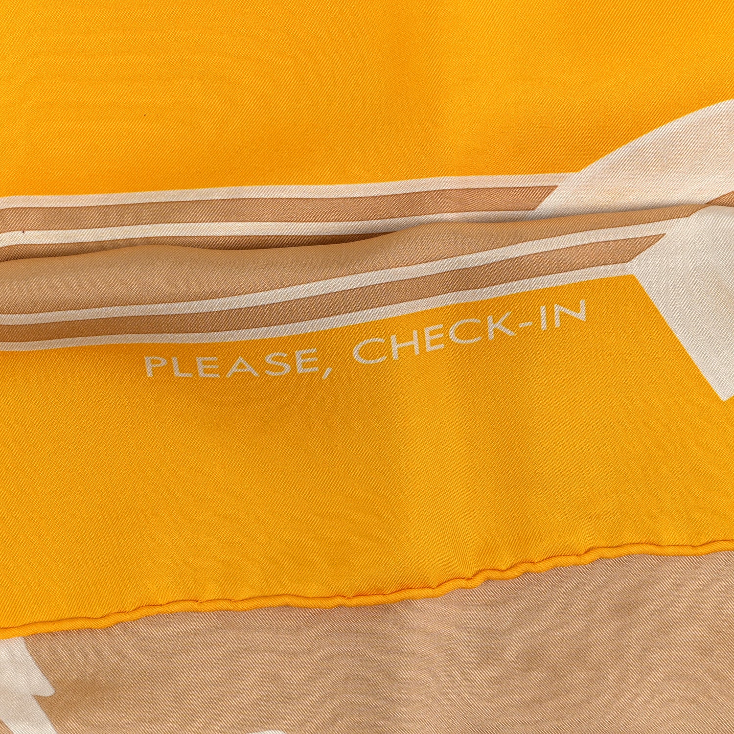 Hermes Silk Please Check In Scarf 90 Jaune D'Or Camel 4 of 5