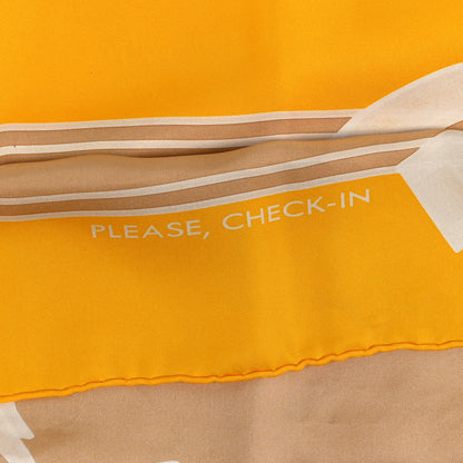 Hermes Silk Please Check In Scarf 90 Jaune D'Or Camel 4 of 5