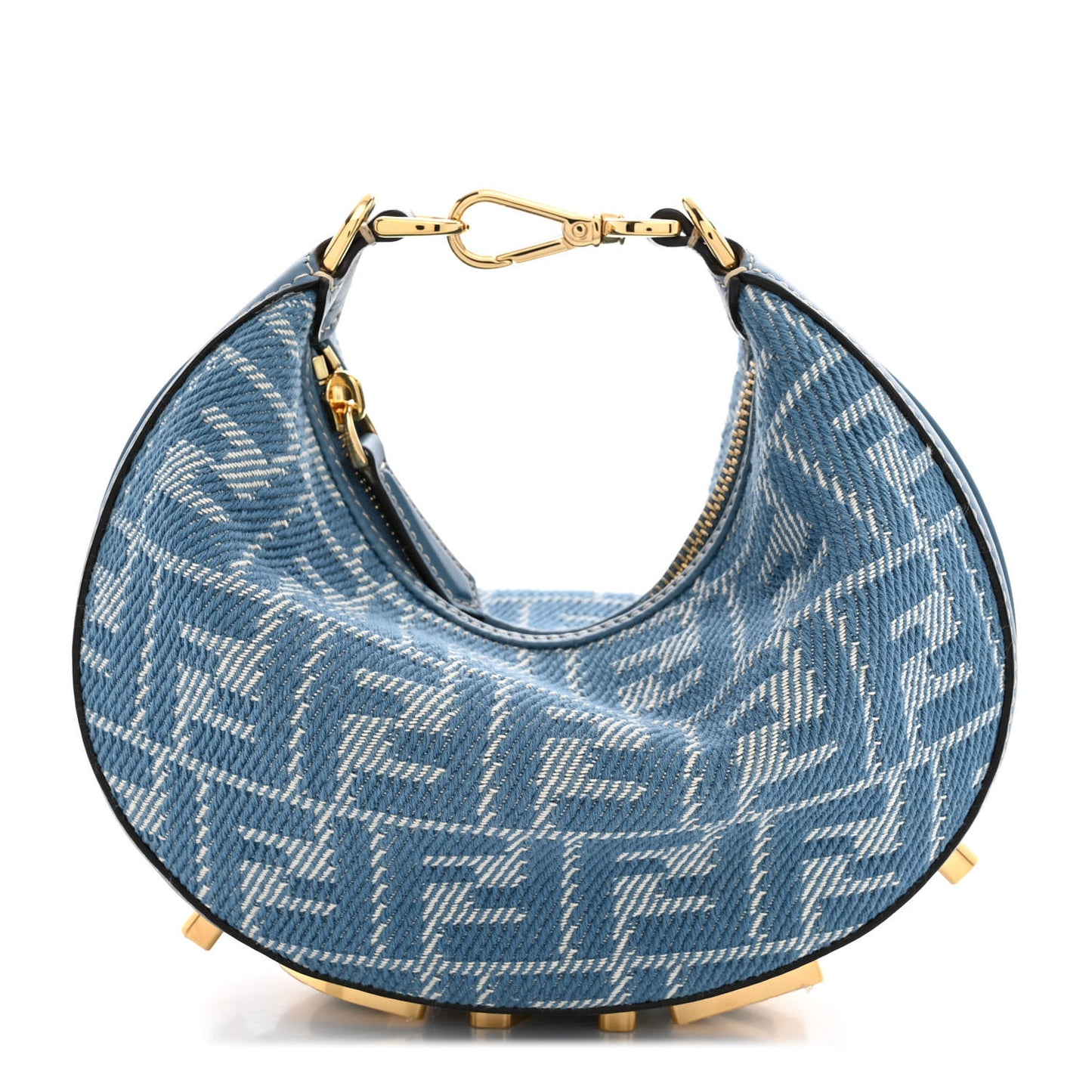 Denim Vitello King F is Fendi FF Embroidered Mini Fendigraphy Hobo Bag Denim Sand Blue White