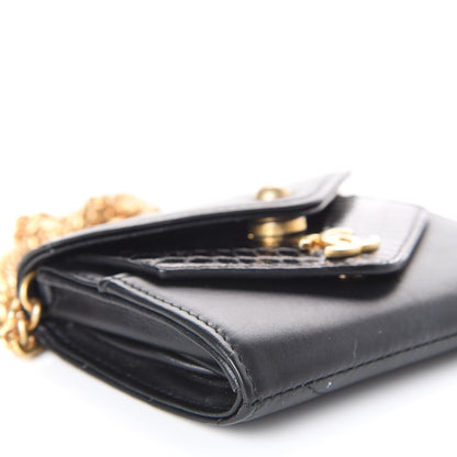 Chanel Snakeskin Calfskin Embossed Chevron Quilted CC Chain Wallet Black 5 of 9
