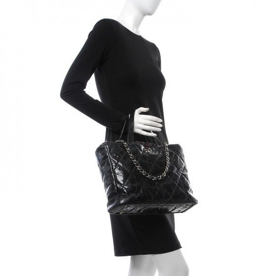 Glazed Calfskin Quilted Tweed Portobello Tote Black Red