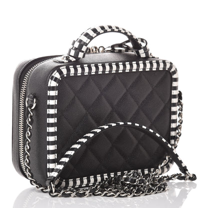 Chanel Caviar Quilted Striped Small CC Filigree Vanity Case Black White 3 of 8