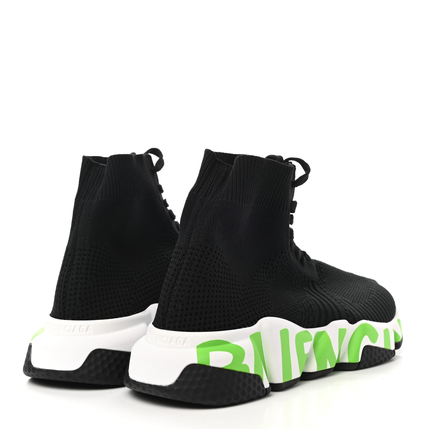 Balenciaga Knit Womens Speed Lace Up Graffiti Sneakers 37 Black White Fluo Green 4 of 8