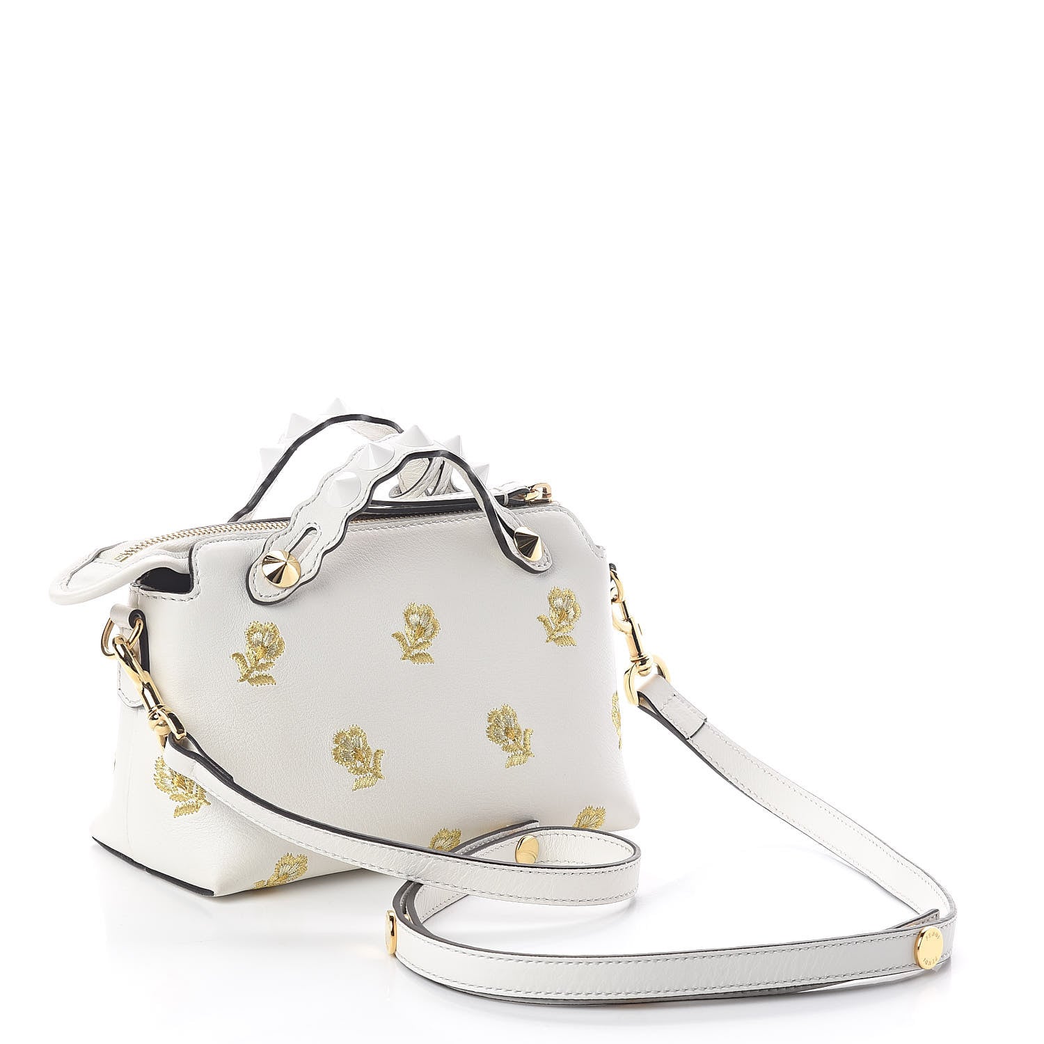 Fendi Vitelloi Dolce Lurex Floral Embroidered Studded Mini By The Way Boston Bag White 3 of 8