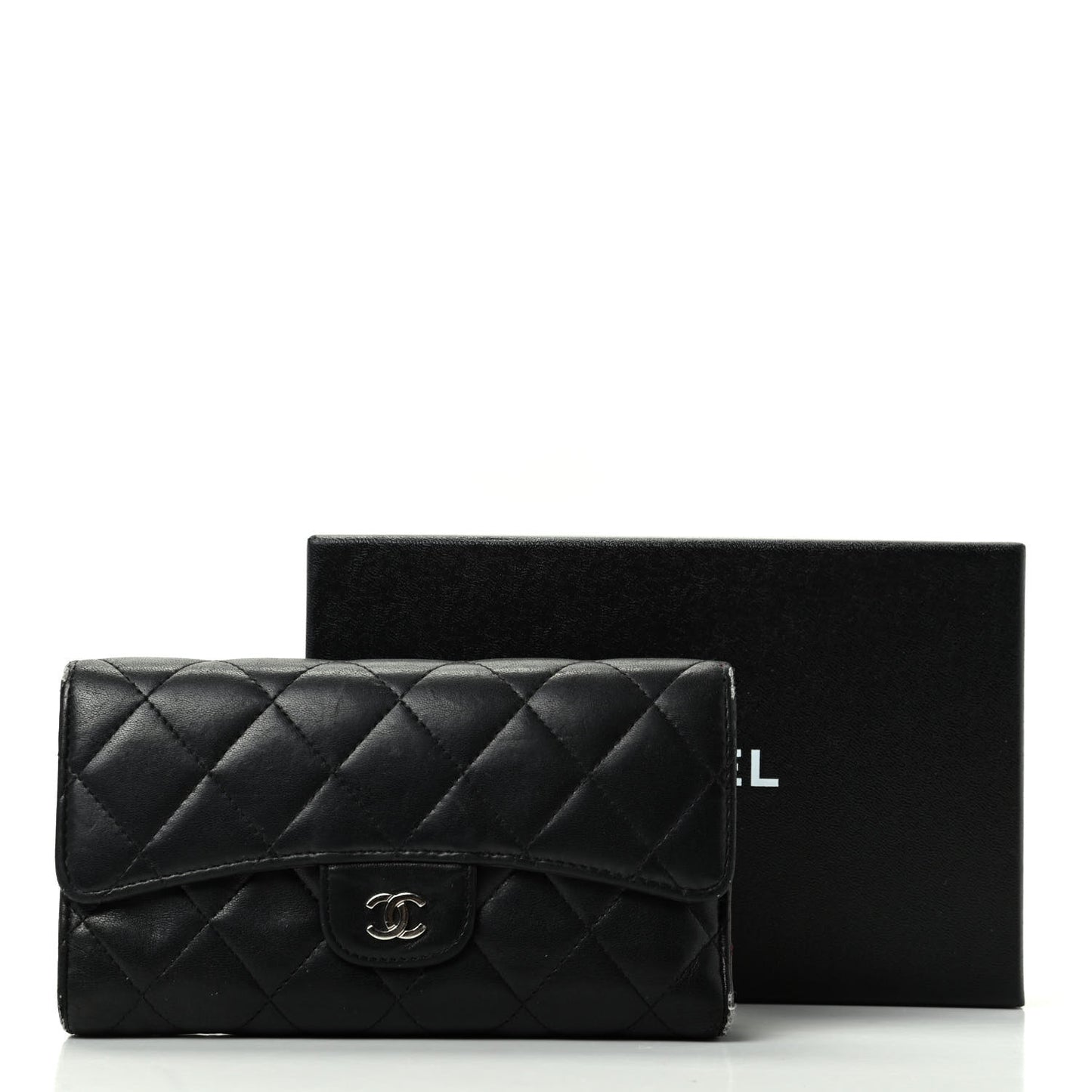 Lambskin Quilted Large Flap Wallet Black