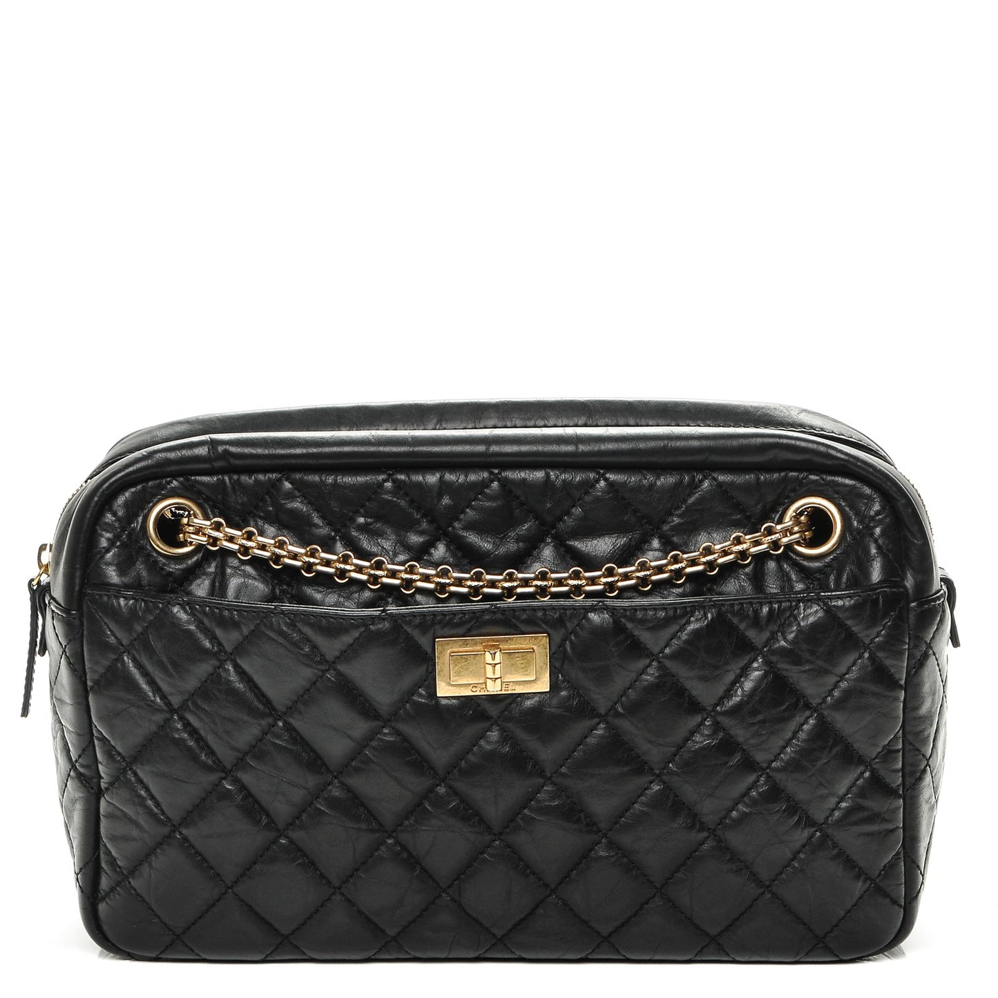 Aged Calfskin Quilted Medium Reissue Camera Case Black