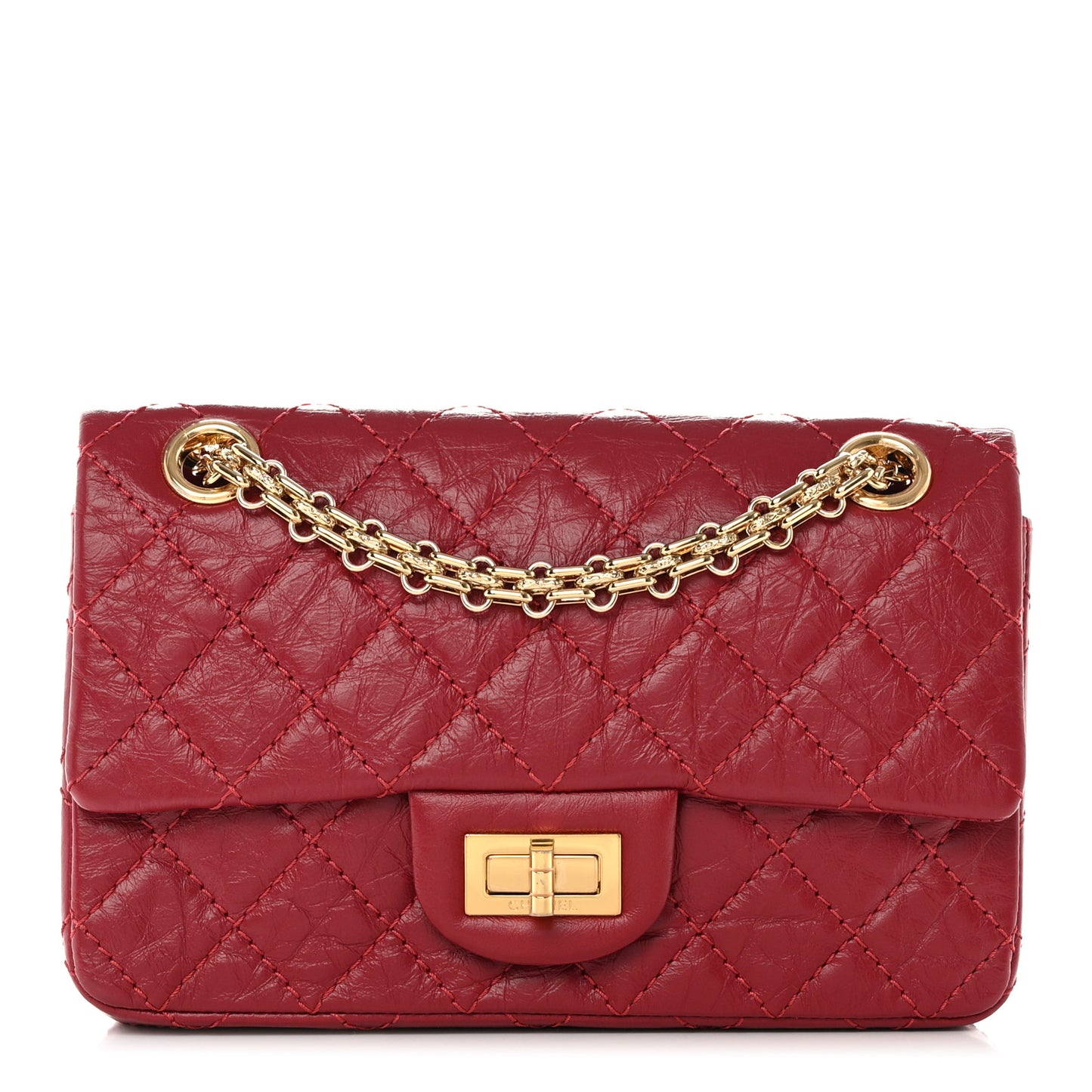 Aged Calfskin Quilted 2.55 Reissue Mini Flap Red