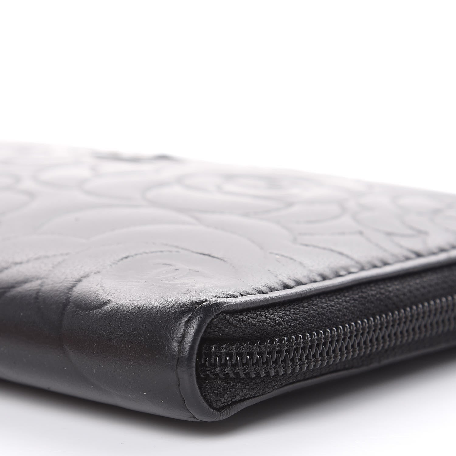 Chanel Lambskin Camellia Embossed Zip Around Organizer Wallet Black 9 of 15