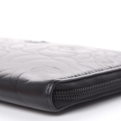 Chanel Lambskin Camellia Embossed Zip Around Organizer Wallet Black 9 of 15