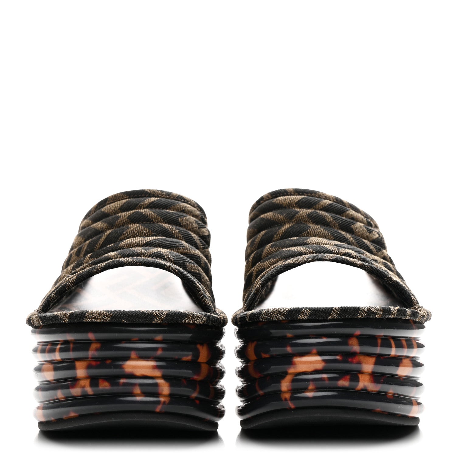 Fendi Jacquard FF Promenade Platform Slide Sandals 39 Tobacco Moro 3 of 8