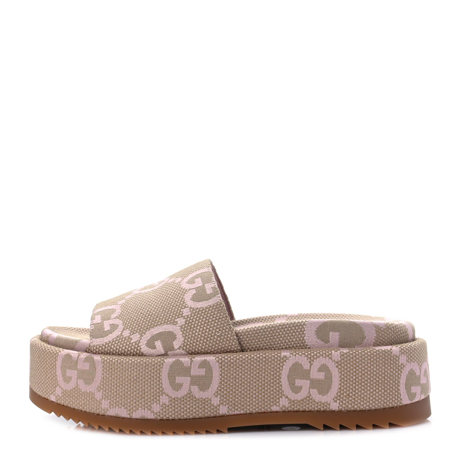 Gucci Monogram Jumbo GG Angelina Platform 55mm Slide Sandals 35 Beige Perfect Pink 2 of 18