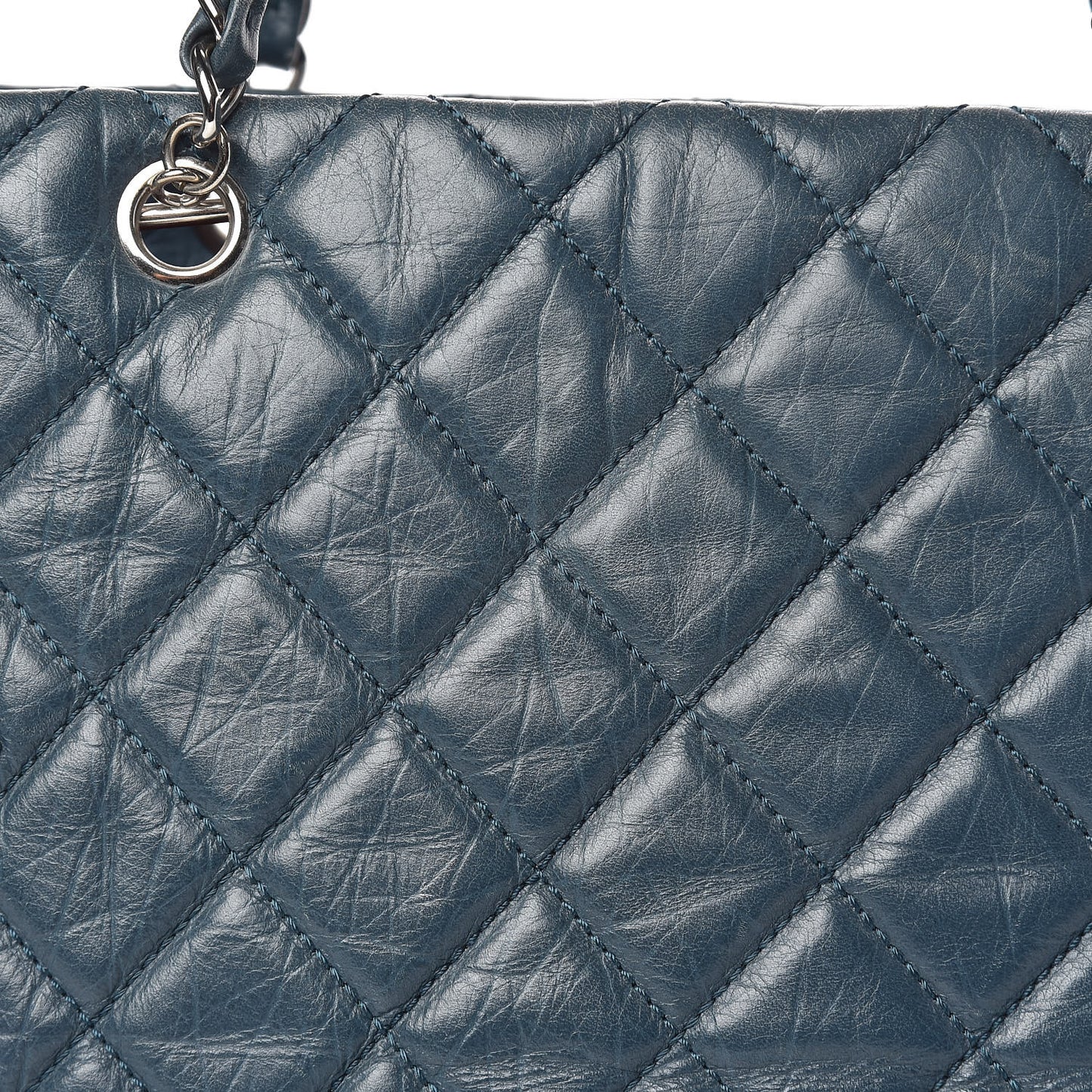 Aged Calfskin Quilted Large Cotton Club Tote Blue