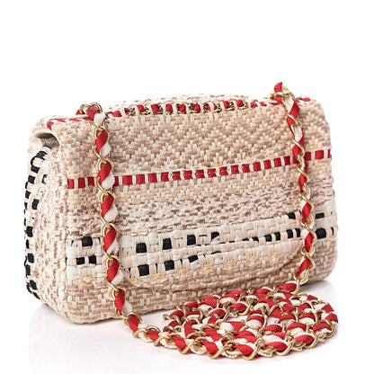 Chanel Cotton Raffia Lambskin Woven Mini Rectangular Flap Beige Red Black 3 of 9