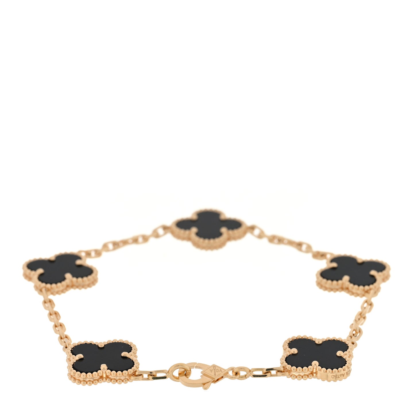 18K Yellow Gold Black Onyx 5 Motifs Vintage Alhambra Bracelet