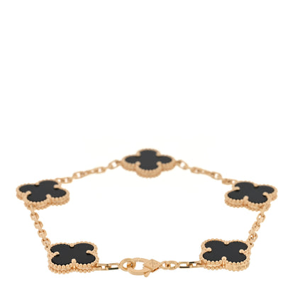 Van Cleef & Arpels 18K Yellow Gold Black Onyx 5 Motifs Vintage Alhambra Bracelet 2 of 3