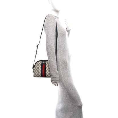 Gucci GG Supreme Monogram Textured Dollar Calfskin Web Small Ophidia Dome Shoulder Bag Beige Blue 3 of 21