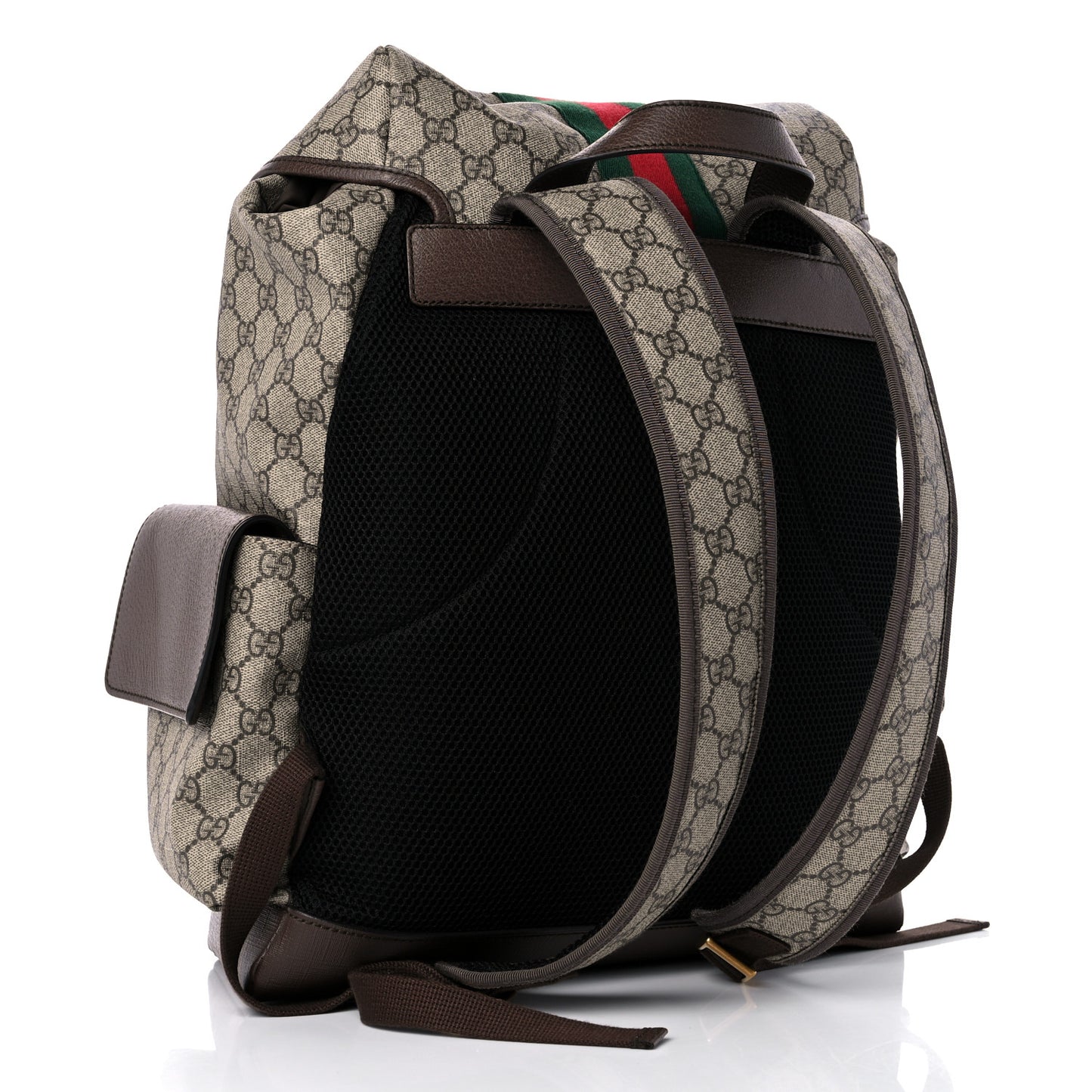 GG Supreme Monogram Medium Ophidia Double Buckle Backpack Brown