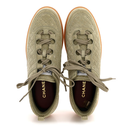 Chanel Suede Calfskin Low Top Sneakers 41 Khaki 2 of 9