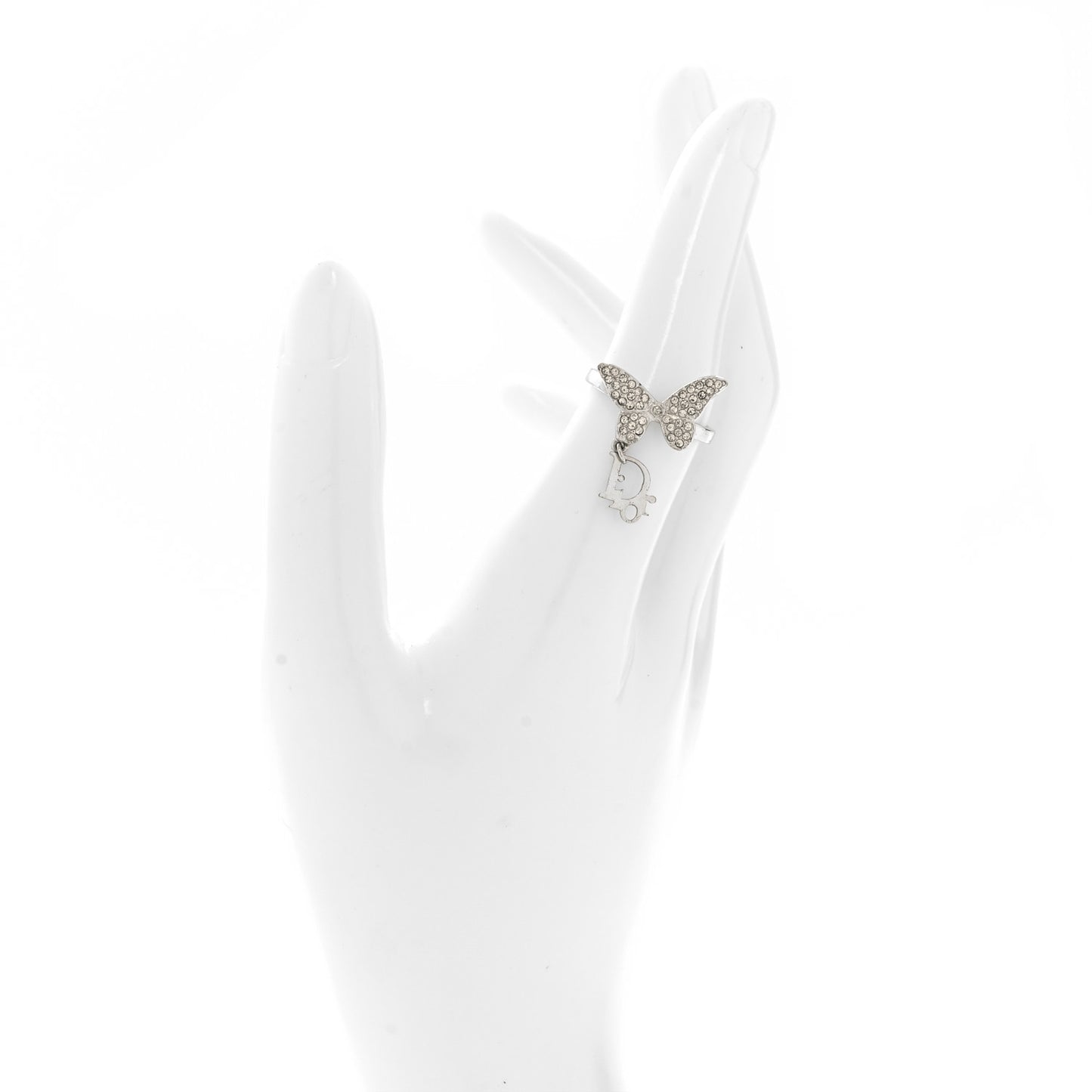 Metal Crystal Butterfly Logo Charm Ring 54 7 Silver