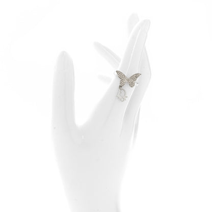 Christian Dior Metal Crystal Butterfly Logo Charm Ring 54 7 Silver 2 of 4