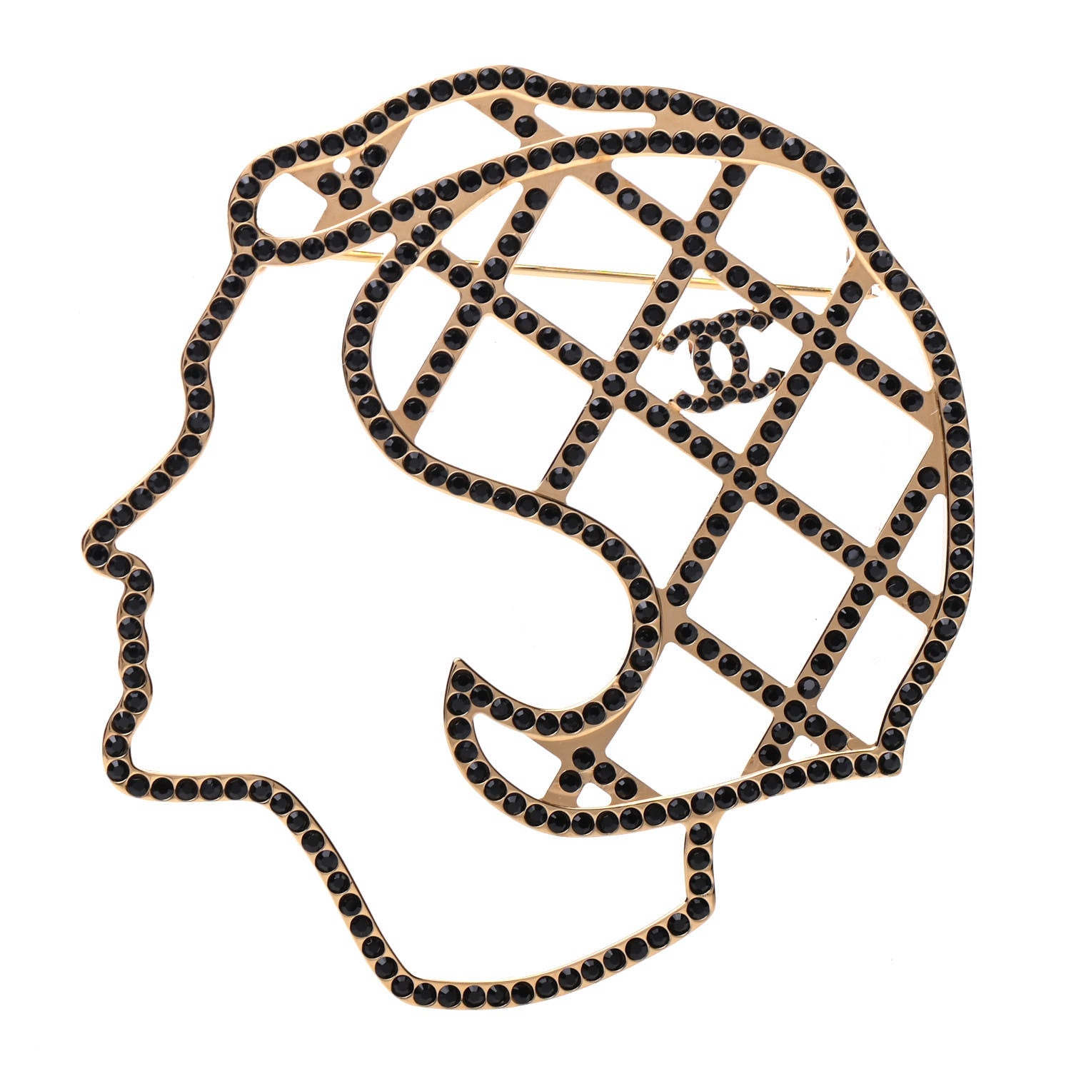 Chanel Crystal Mademoiselle Brooch Black Gold 1 of 5