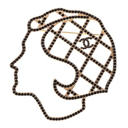 Chanel Crystal Mademoiselle Brooch Black Gold 1 of 5