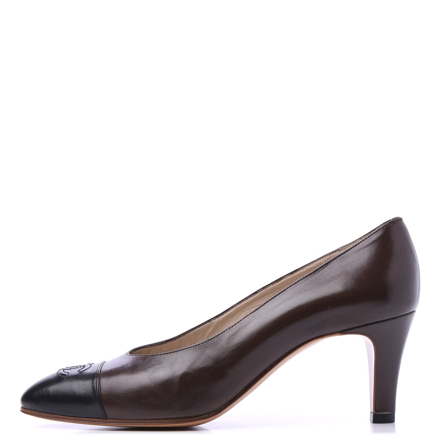 Lambskin Cap Toe Pumps 39 Brown Black