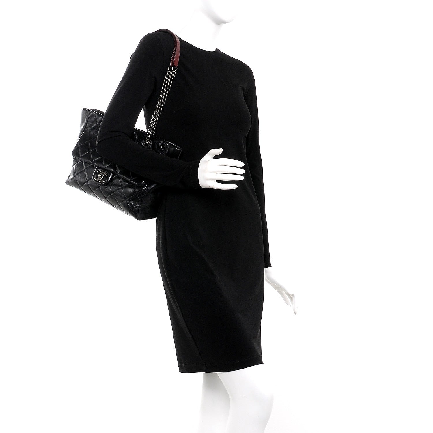 Chanel Glazed Calfskin Quilted Small Duo Color Tote Black 2 of 11