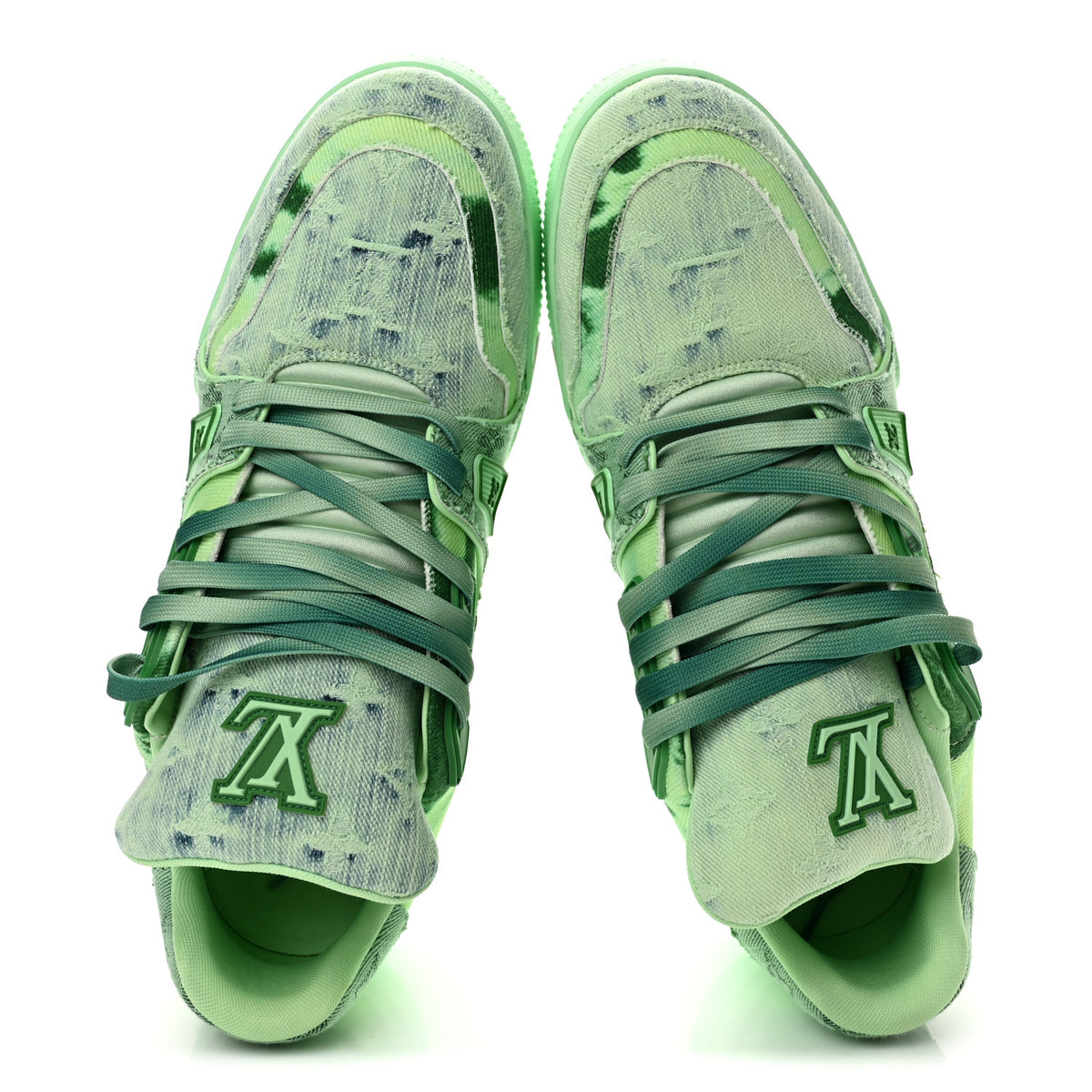 Monogram Denim Mens LV Trainer Sneakers 10 Green