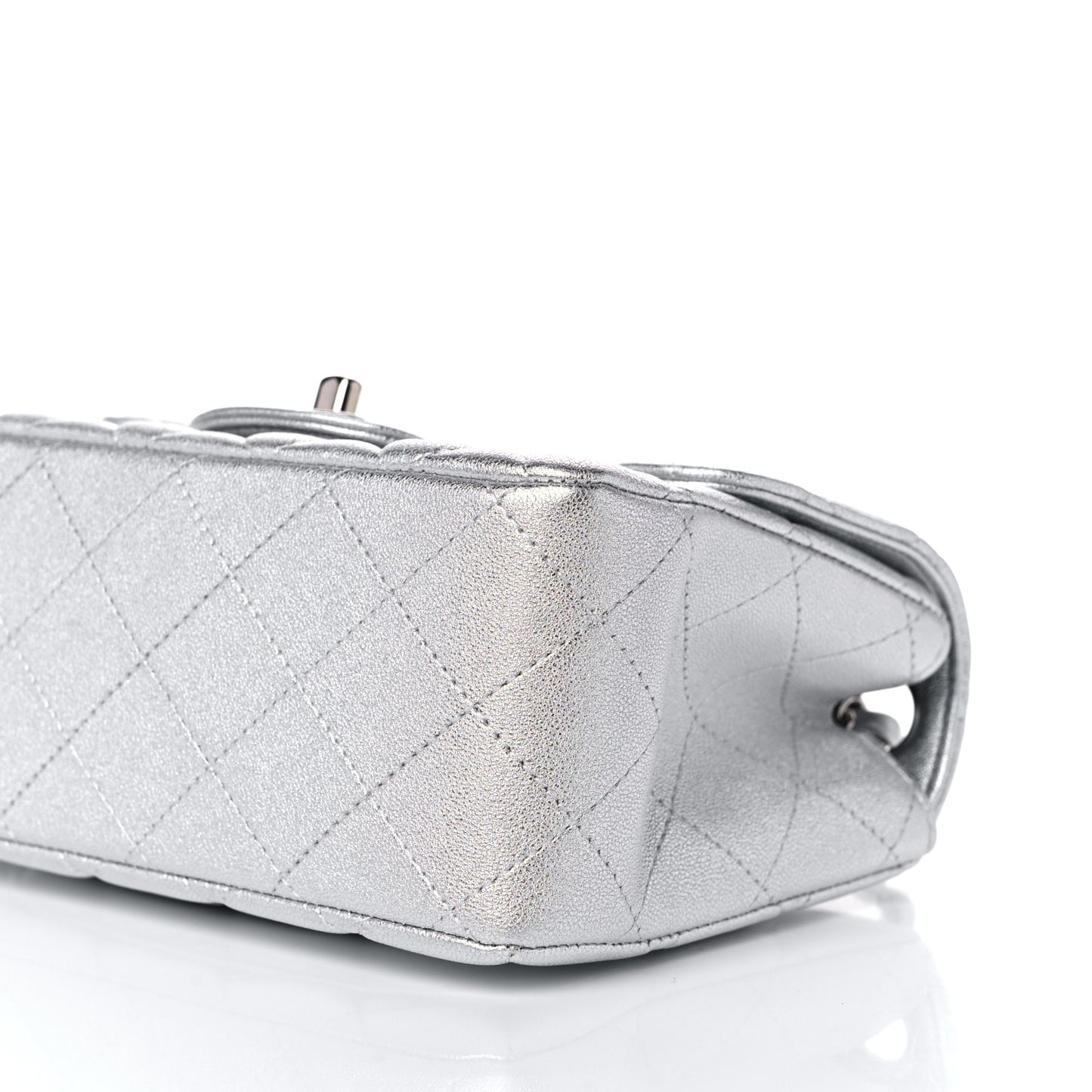 Metallic Lambskin Quilted Mini Square Flap Silver