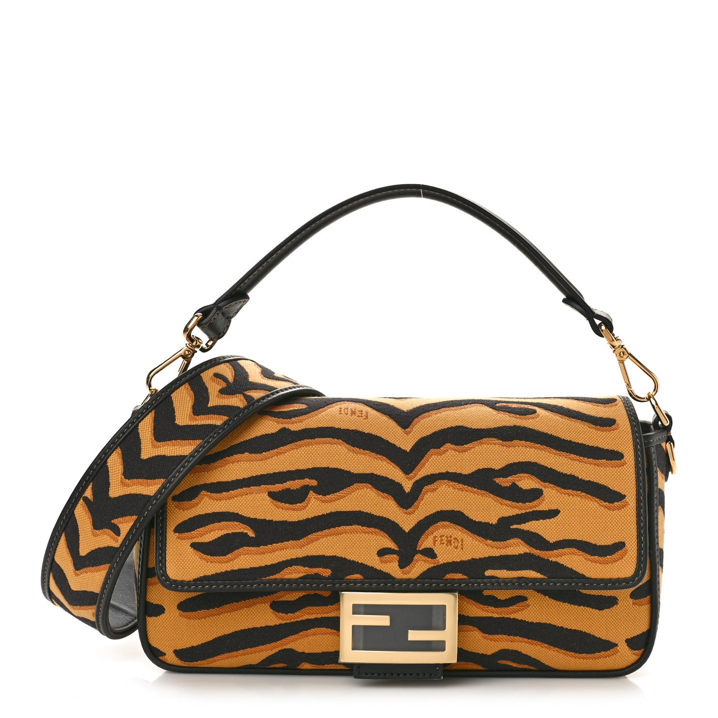 Canvas Chinese New Year Tiger Embroidered Baguette Black Dark Yellow