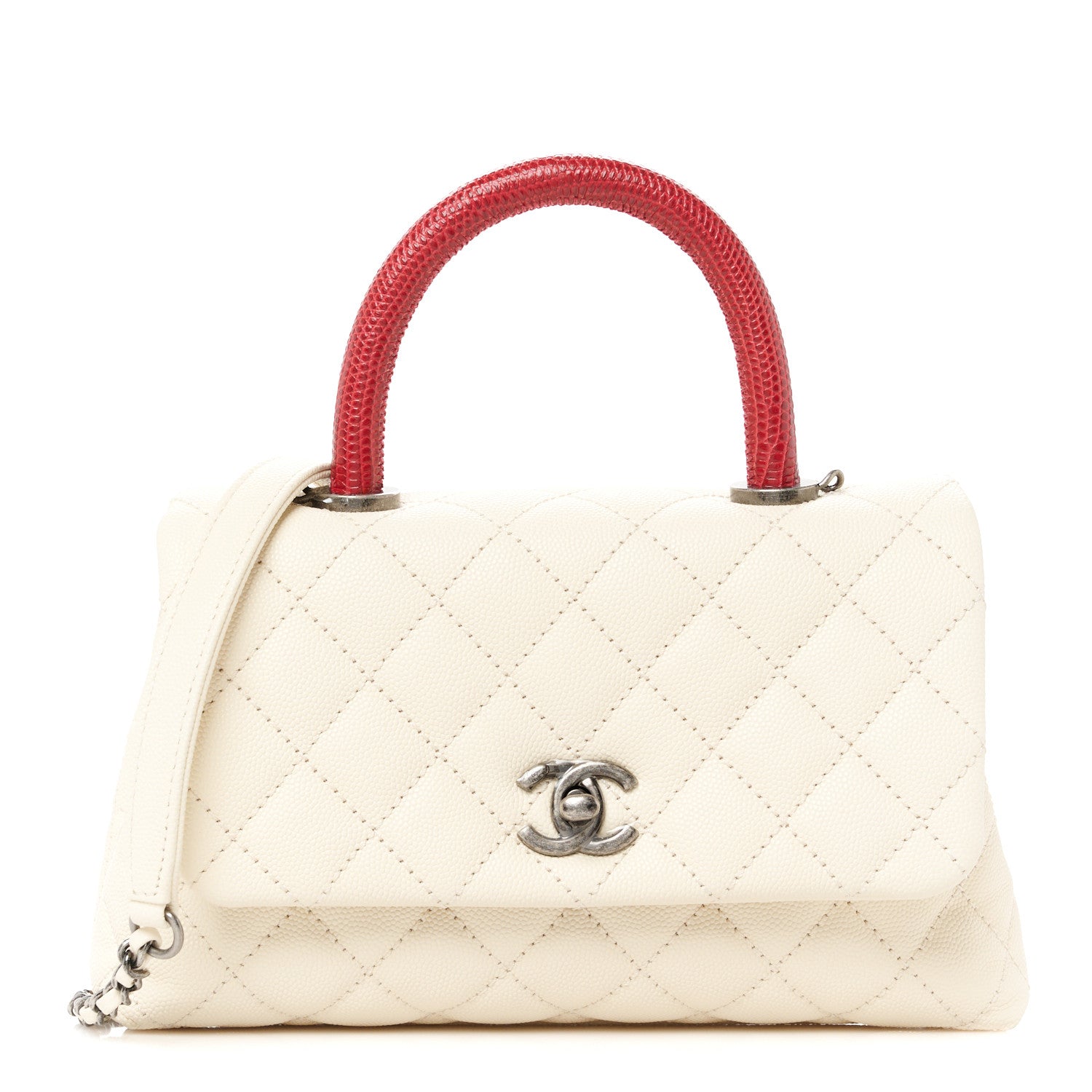 Chanel Caviar Lizard Quilted Mini Coco Handle Flap White 1 of 12