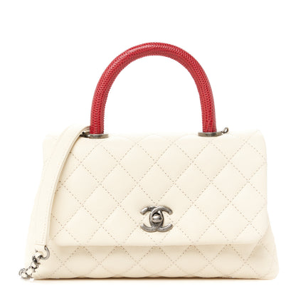 Chanel Caviar Lizard Quilted Mini Coco Handle Flap White 1 of 12