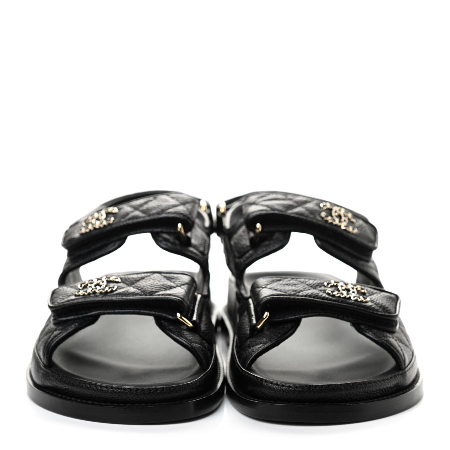 Grained Calfskin Velcro Dad Sandals 37 Black