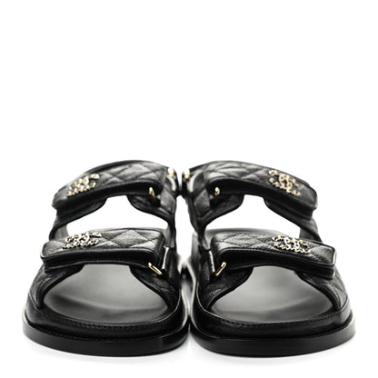 Chanel Grained Calfskin Velcro Dad Sandals 37 Black 2 of 8