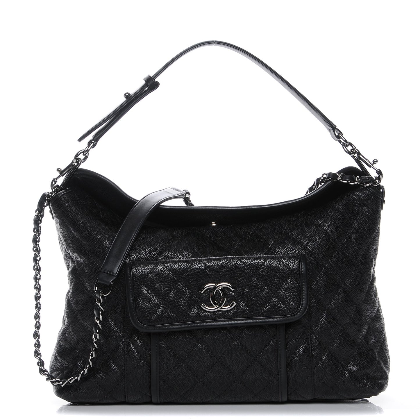 Caviar Quilted French Riviera Hobo Black