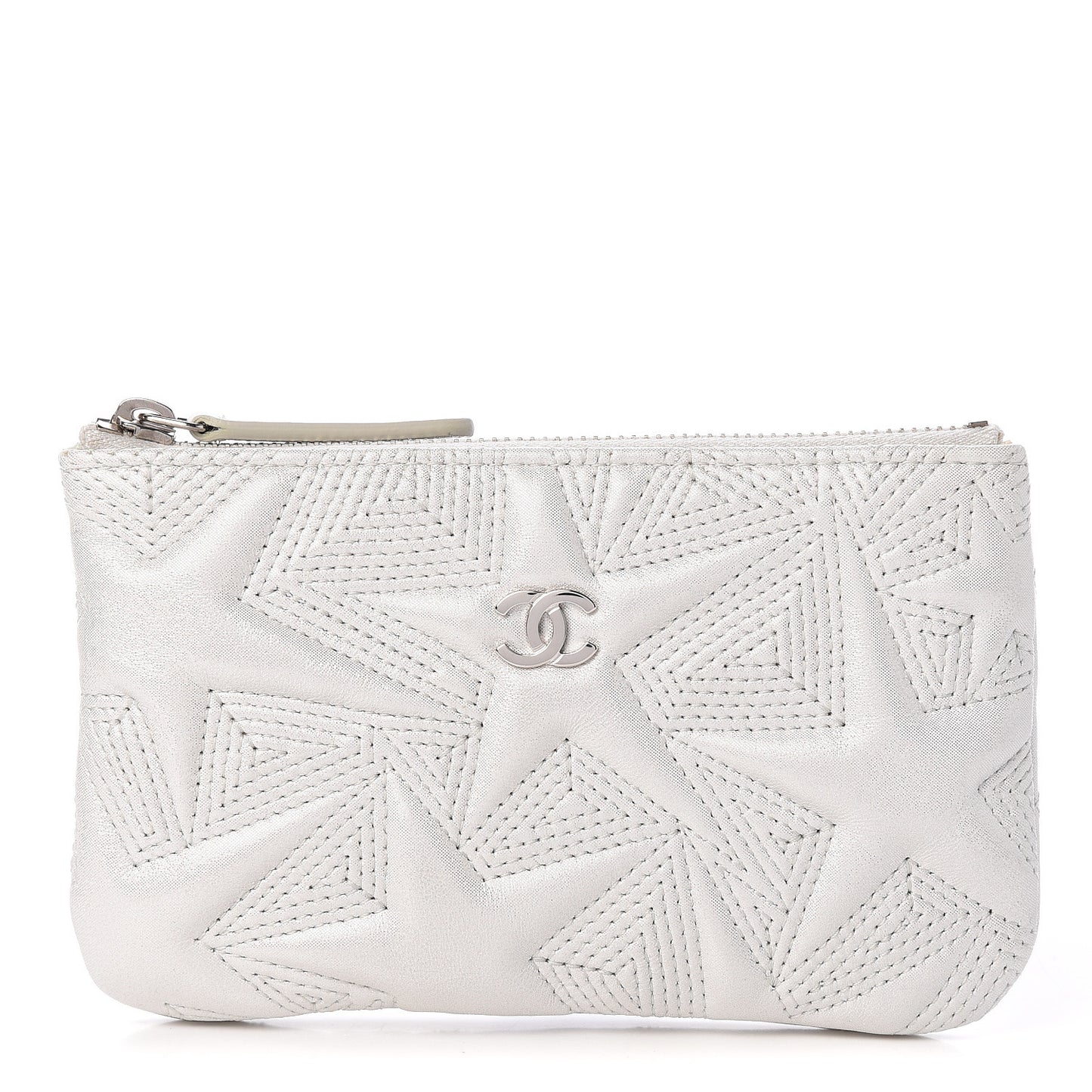 Metallic Lambskin Star Embossed Coin Purse Case Silver
