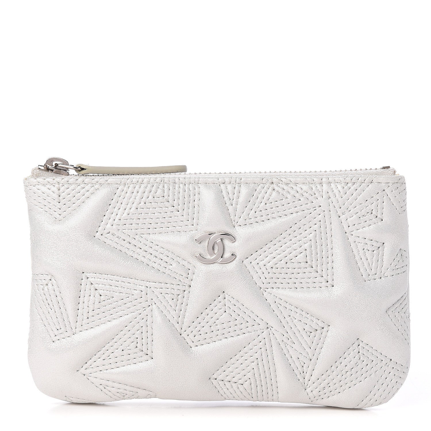 Chanel Metallic Lambskin Star Embossed Coin Purse Case Silver 1 of 10