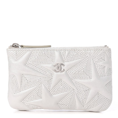 Chanel Metallic Lambskin Star Embossed Coin Purse Case Silver 1 of 10