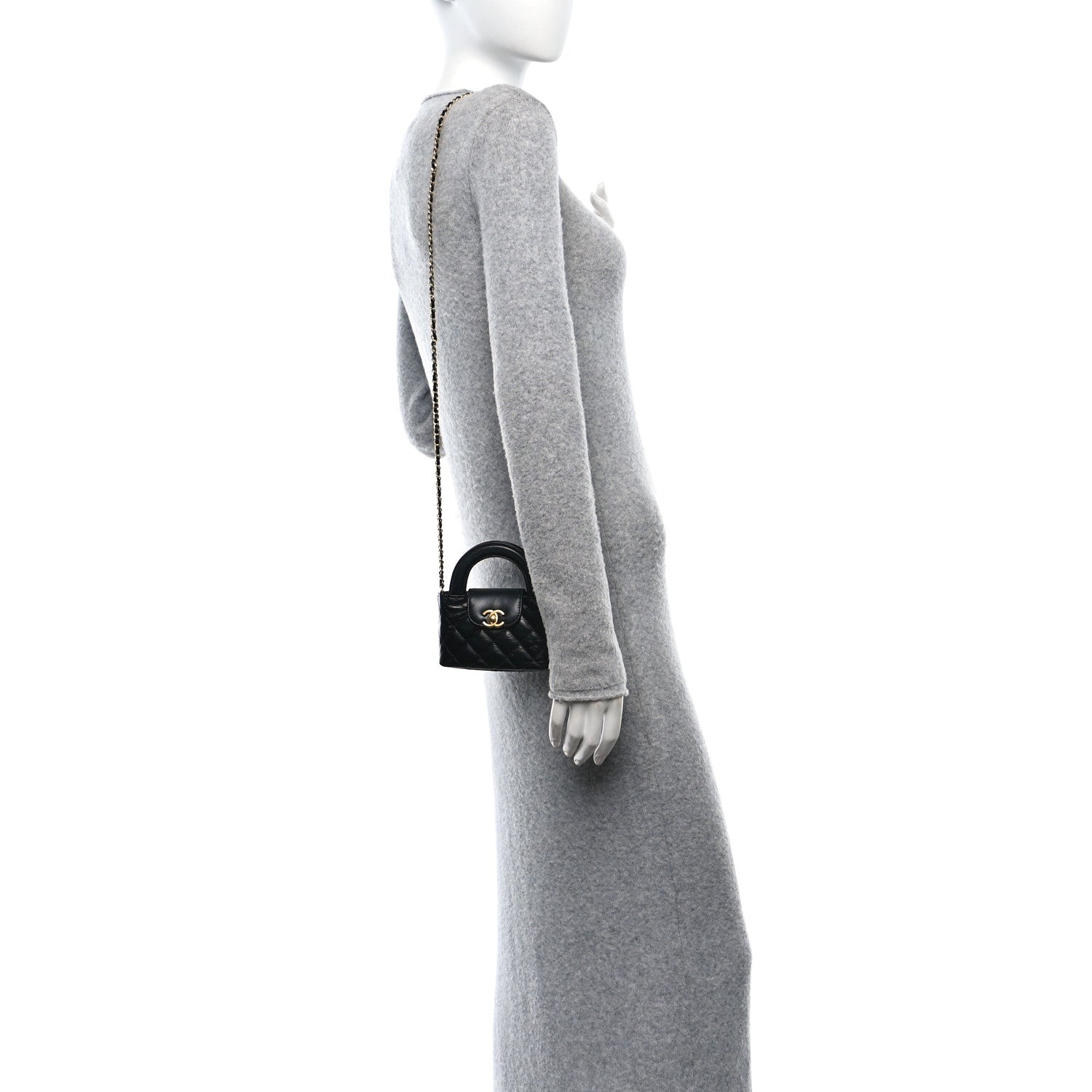 Chanel Shiny Aged Calfskin Quilted Mini Nano Kelly Shopper Black 2 of 11