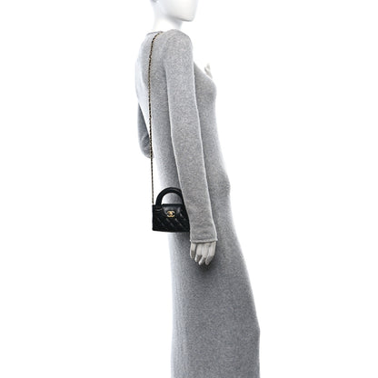 Chanel Shiny Aged Calfskin Quilted Mini Nano Kelly Shopper Black 2 of 11