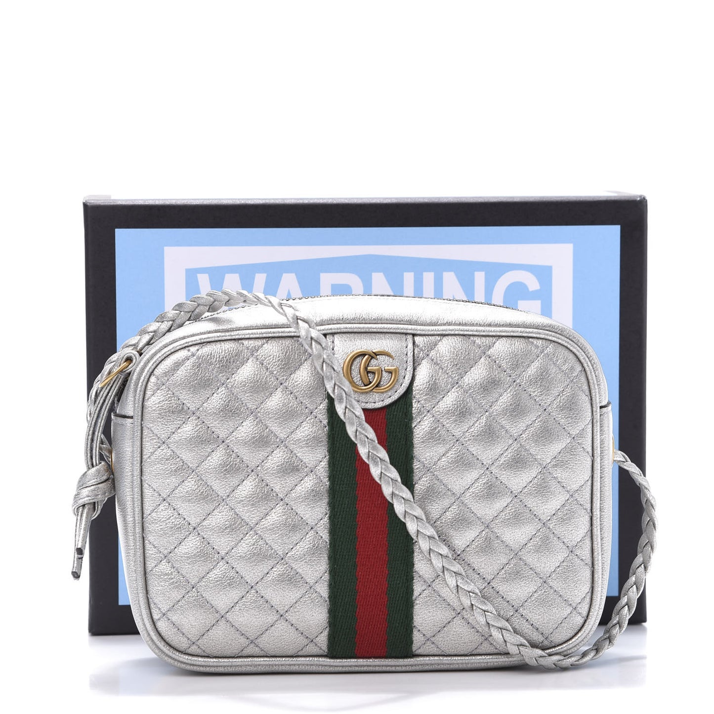 Laminated Nappa Web Trapuntata Mini GG Shoulder Bag Argento