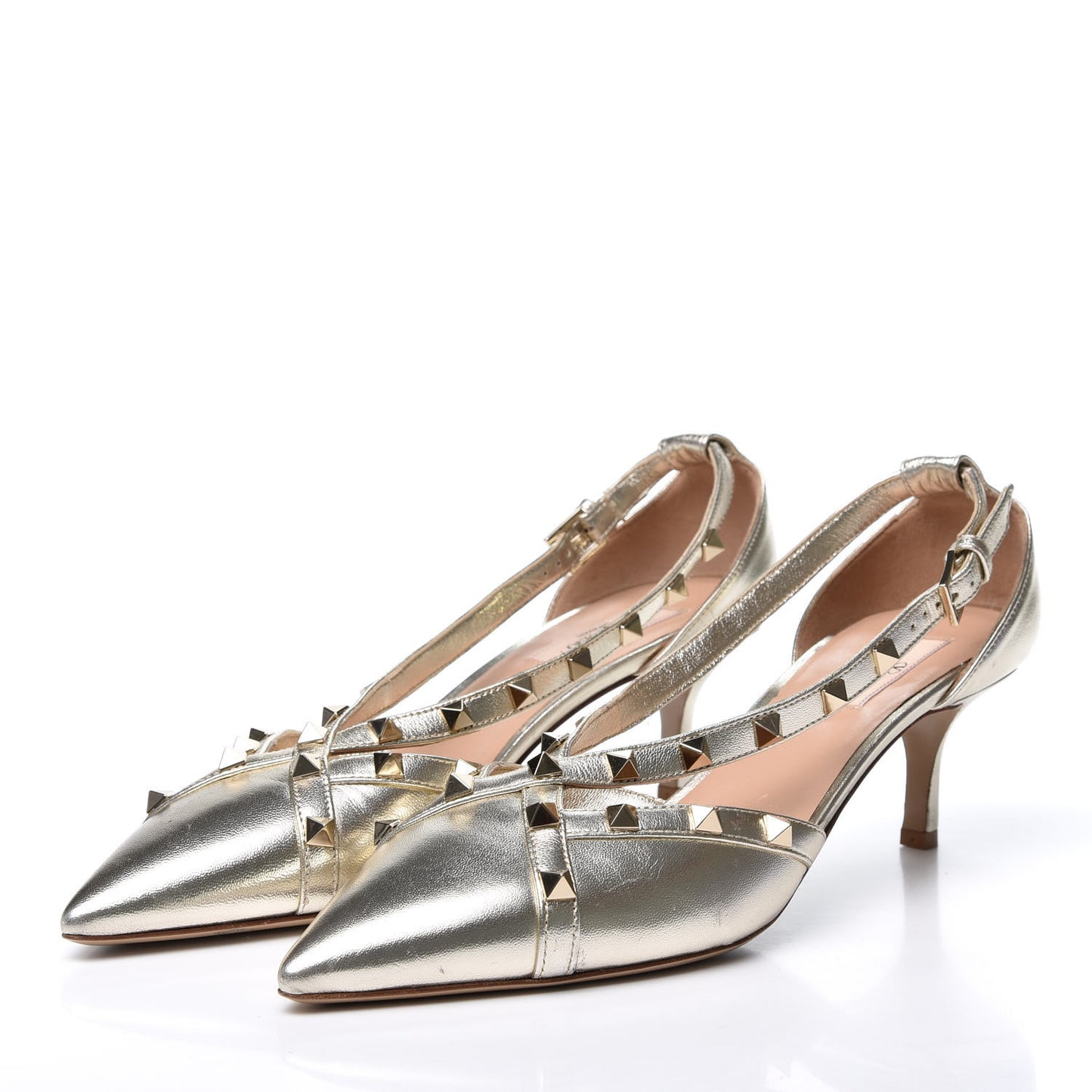 Metallic Nappa Rockstud Cross Strap D'Orsay 55mm Pumps 40 Platino